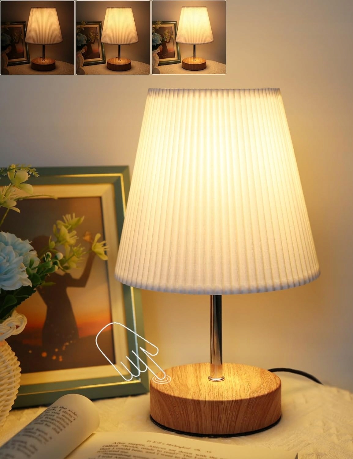 lampka nocna, dotykowa, ściemniana, 3 jasności, minimalistyczna stołowa