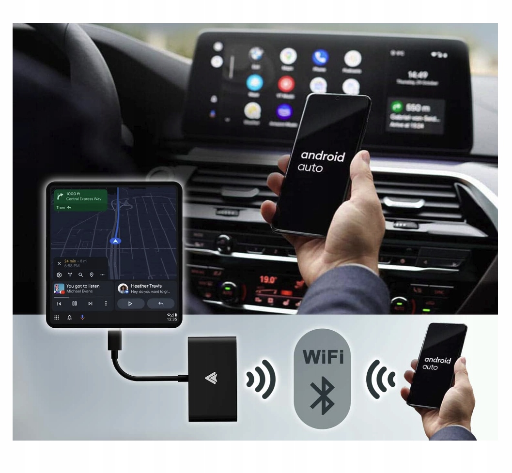 BEZPRZEWODOWY ANDROID AUTO ADAPTER Mini WIFI BT Model ANDORID AUTO CAR ADAPTER