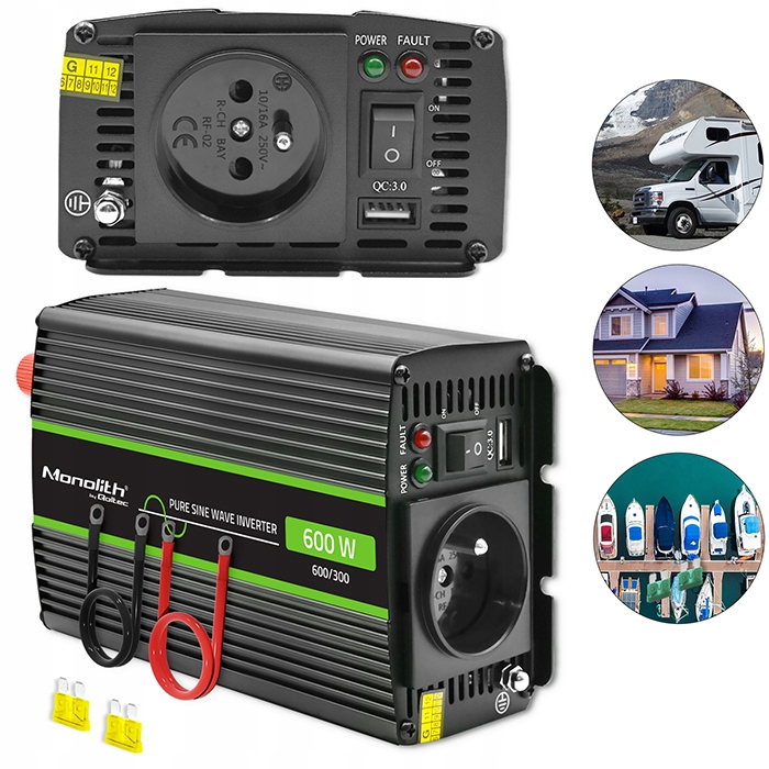 Menič napätia Qoltec 24V 230V 300W 600W Sinus pre lodný karavan
