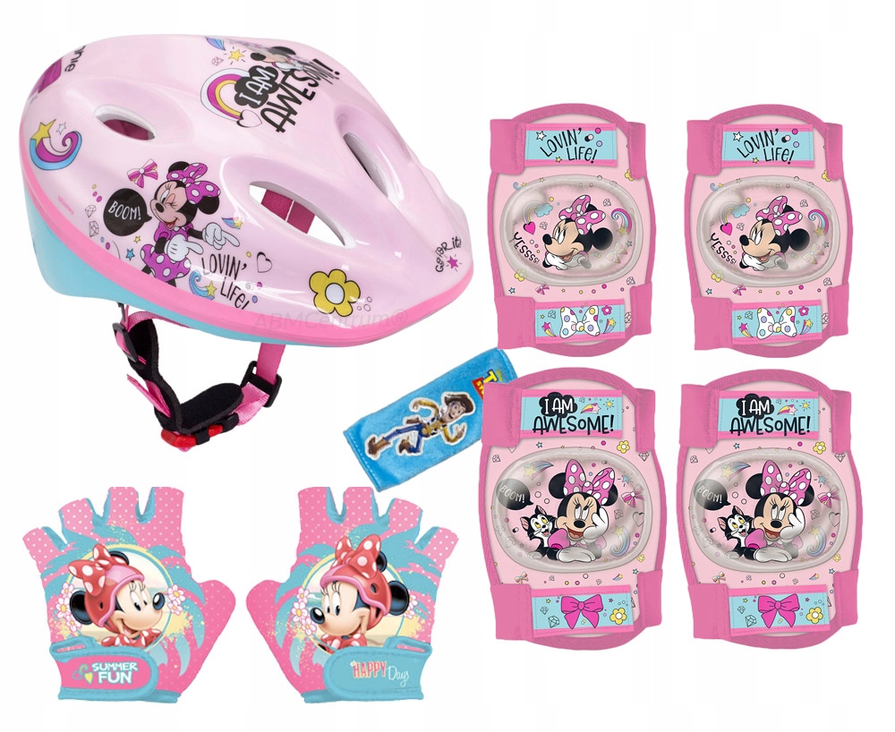 4x Ochraniacze kolana kask rowerowy M rękawiczki Myszka Minnie Mini osłona