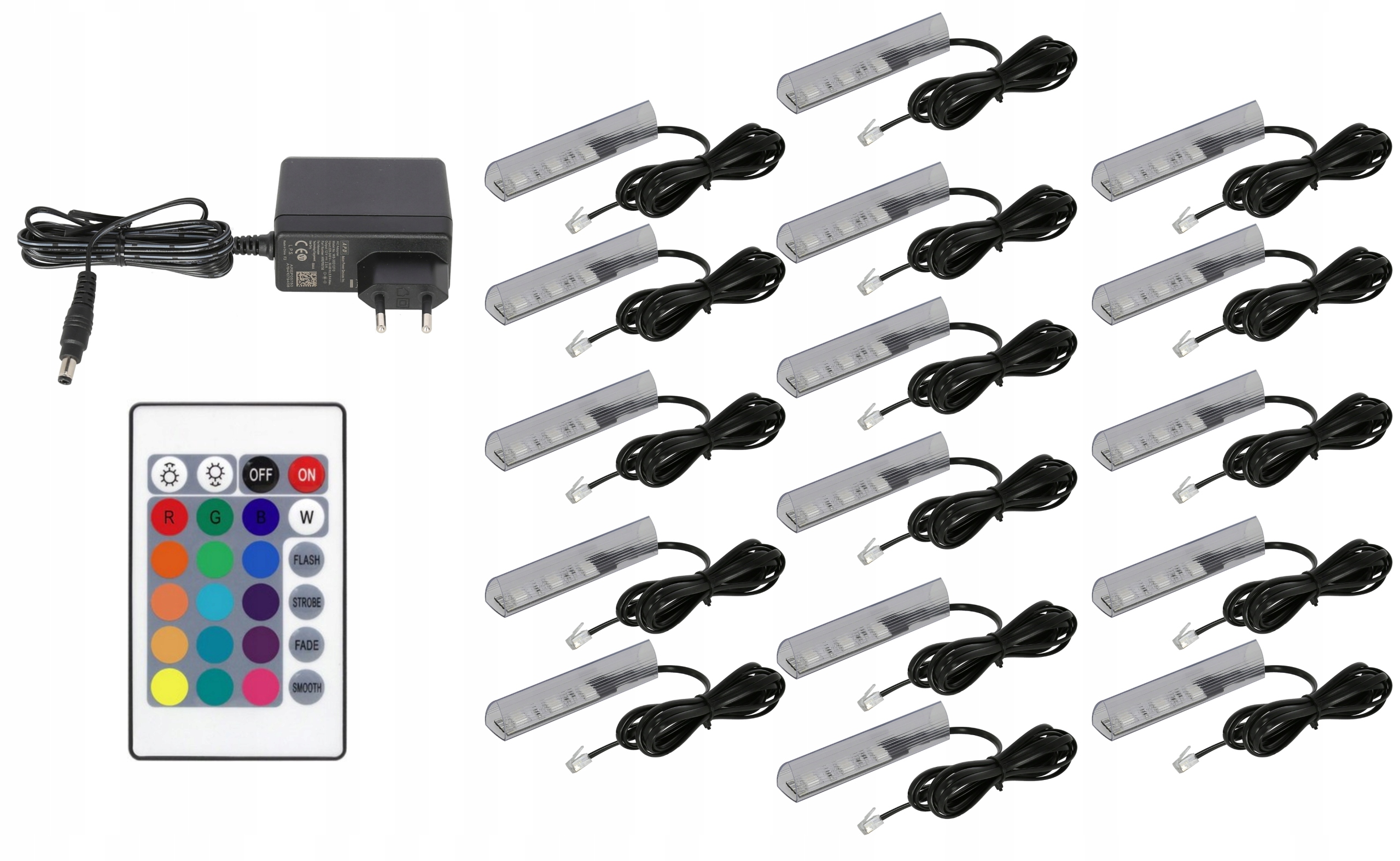 16x klipsy LED RGB do półek szyb klips KOMPLET