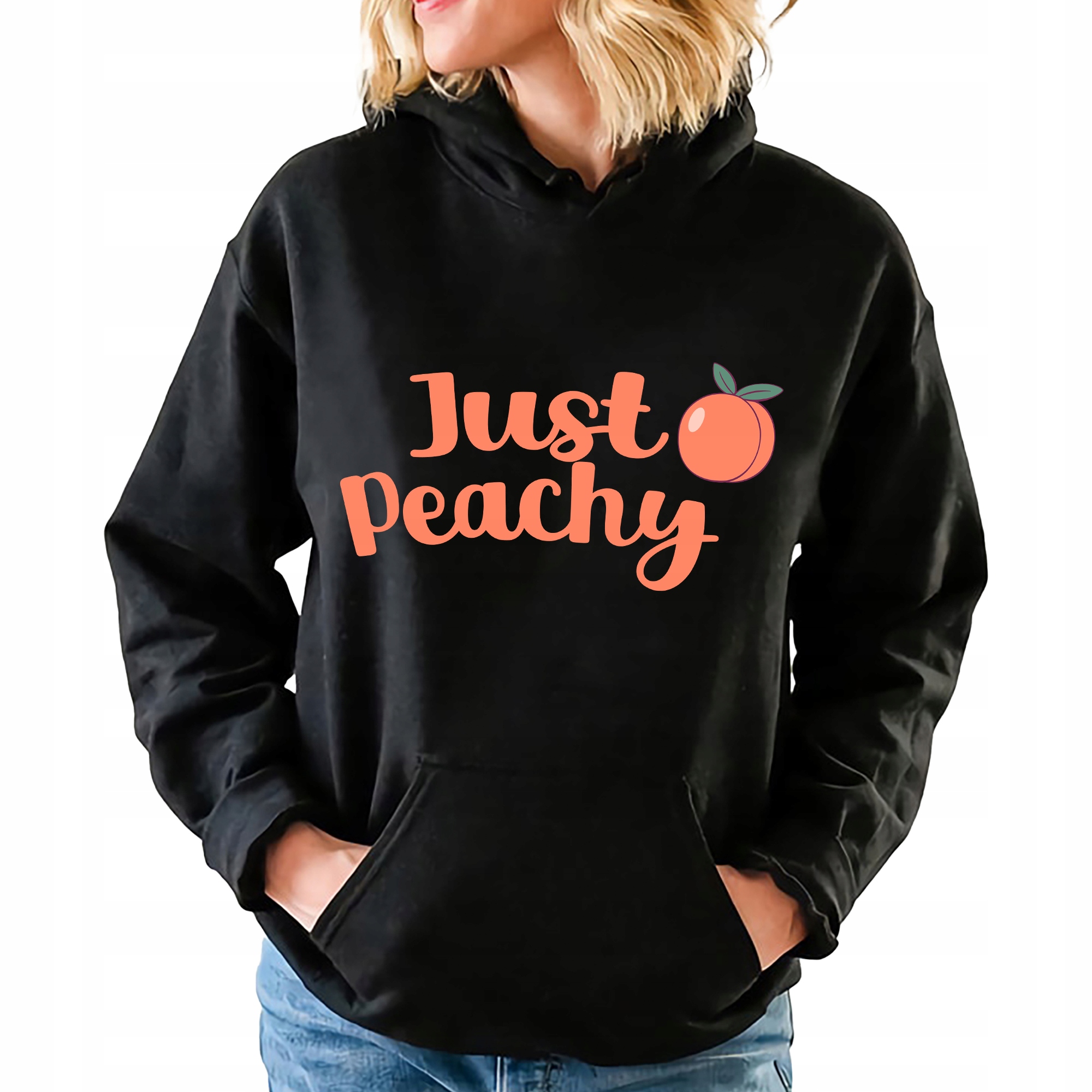 Mikina Černá S Kapucí Peachy Broskev Na Dárek Vzory Vel M