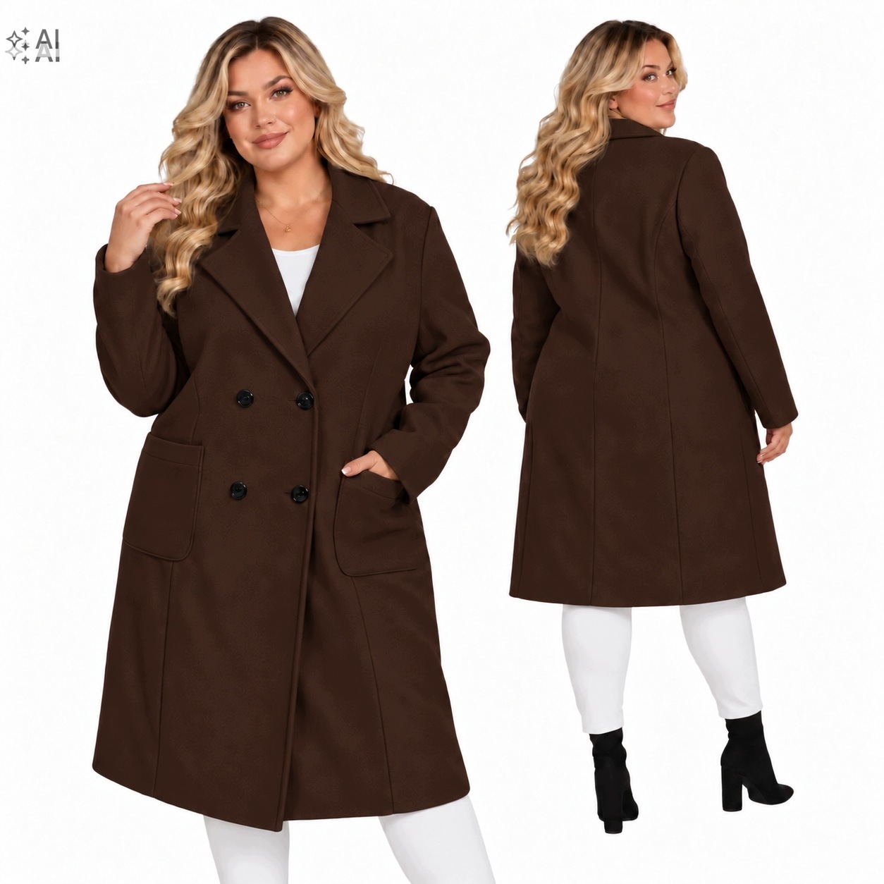 Dámský kabát dark Klasický Elegance v moderním provedení 48 50 4xl 5