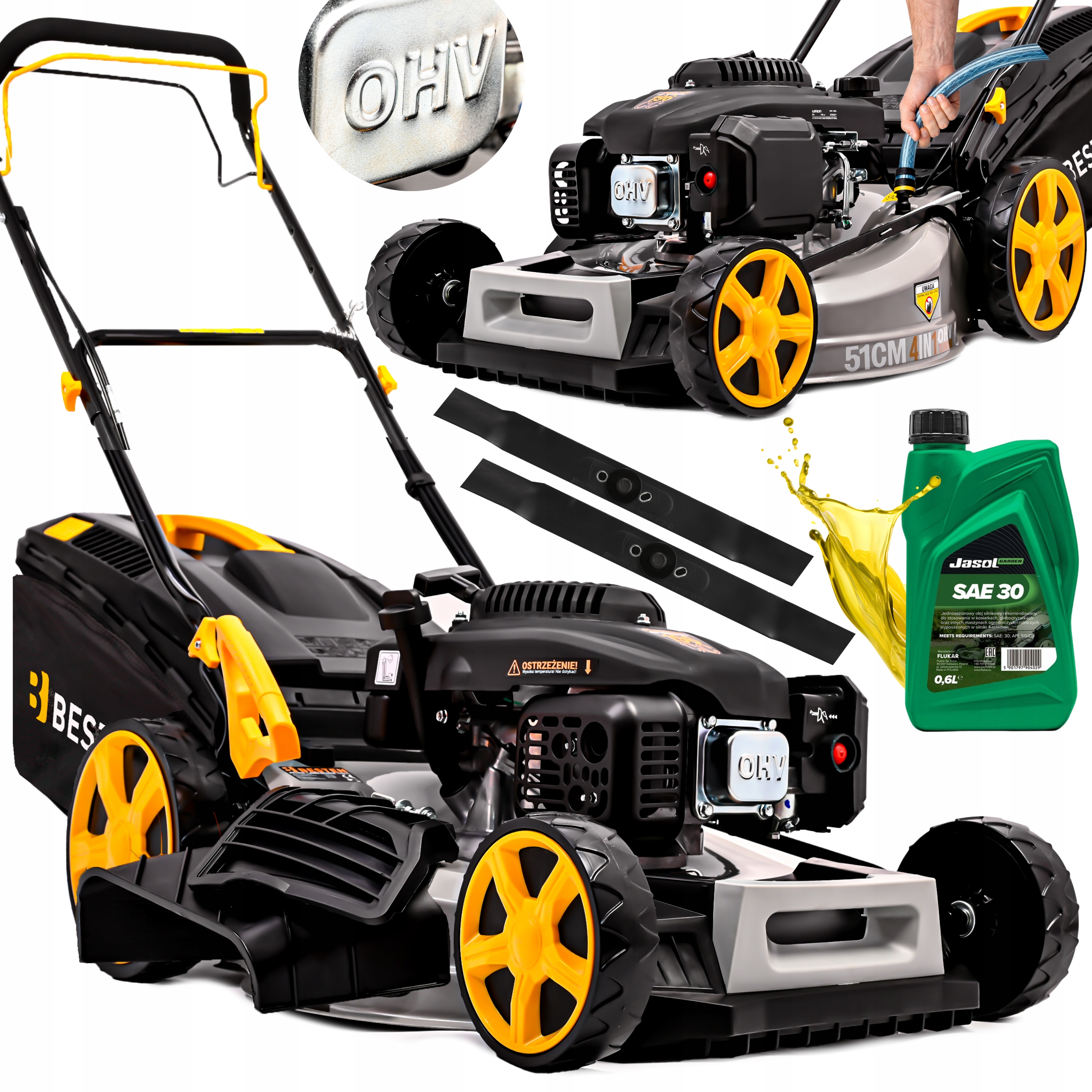 Benzínová sekačka s pohonem Mocná pro Trávy 196CC 53cm 2x Nůž Mulčování