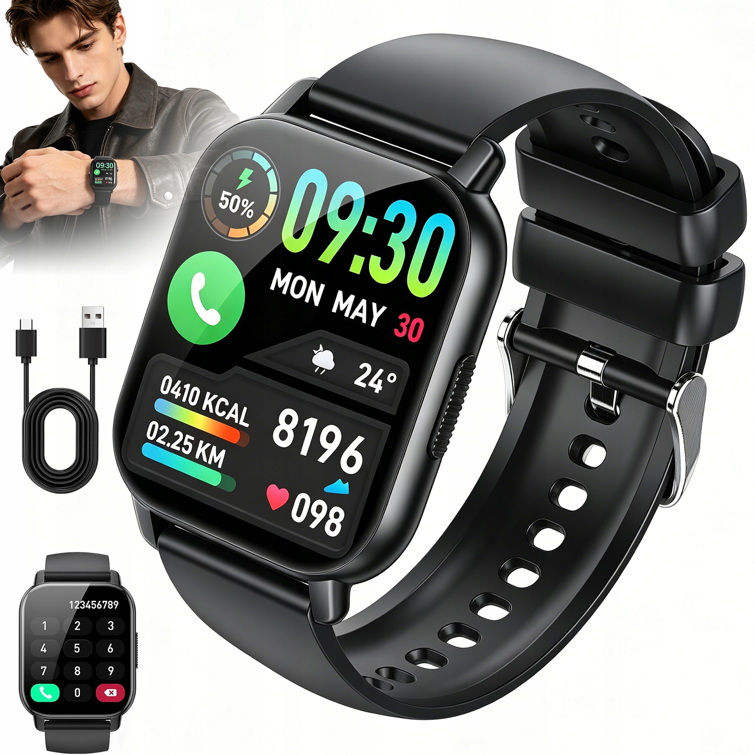 Chytré Hodinky Pánské Sportovní Dámské Hodinky Pro Voděodolné Černé 1,85