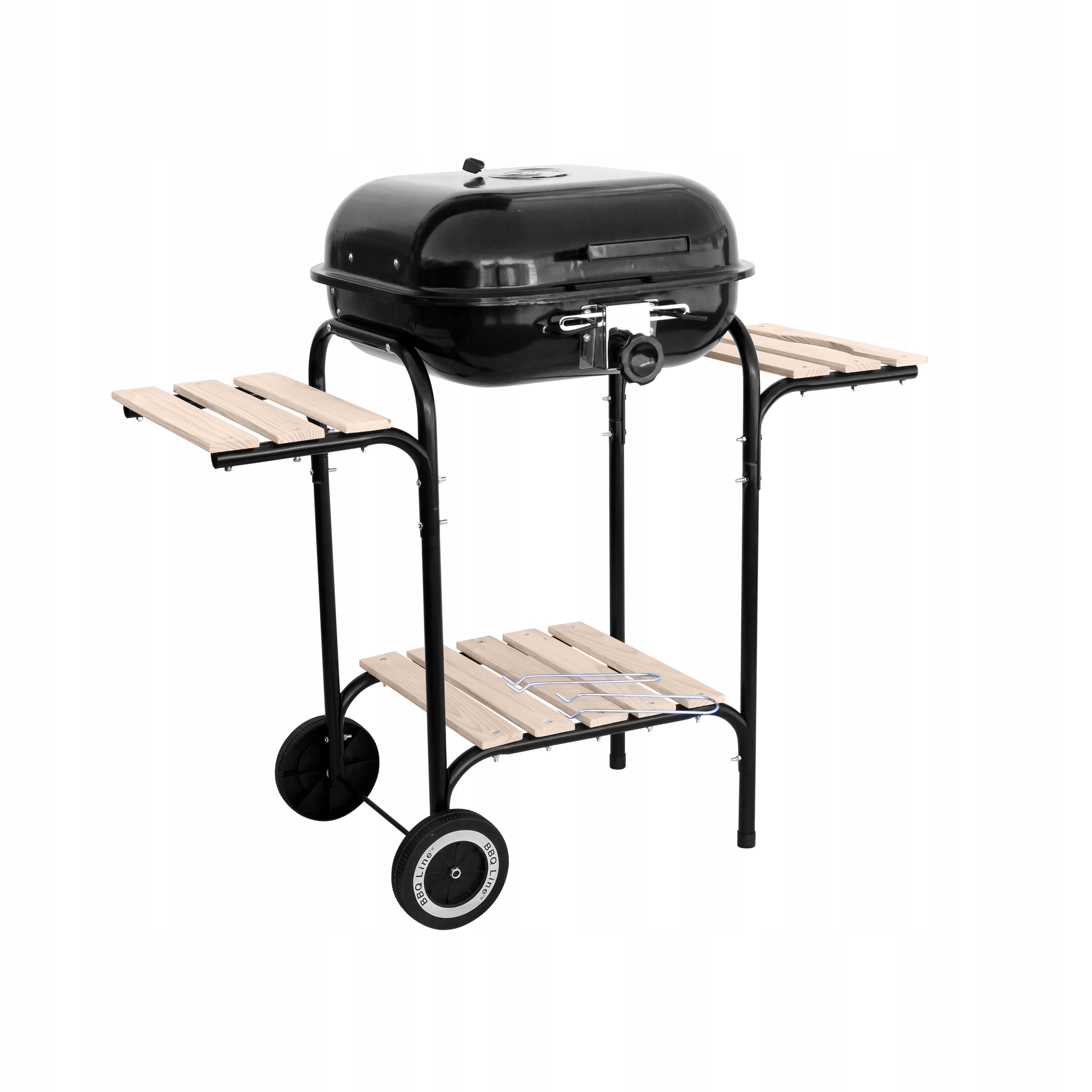 

Węglowy Grill Ogrodowy Z Pokrywą Półki Boczne Koła