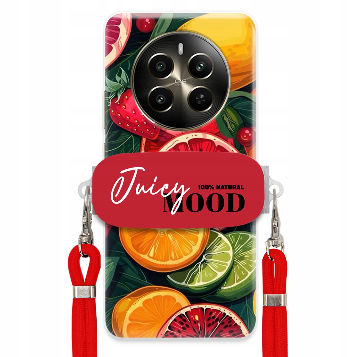 Puzdro pre Realme 13 4G Červené Crossbody vodítko držiak Juice Mood Ovocie