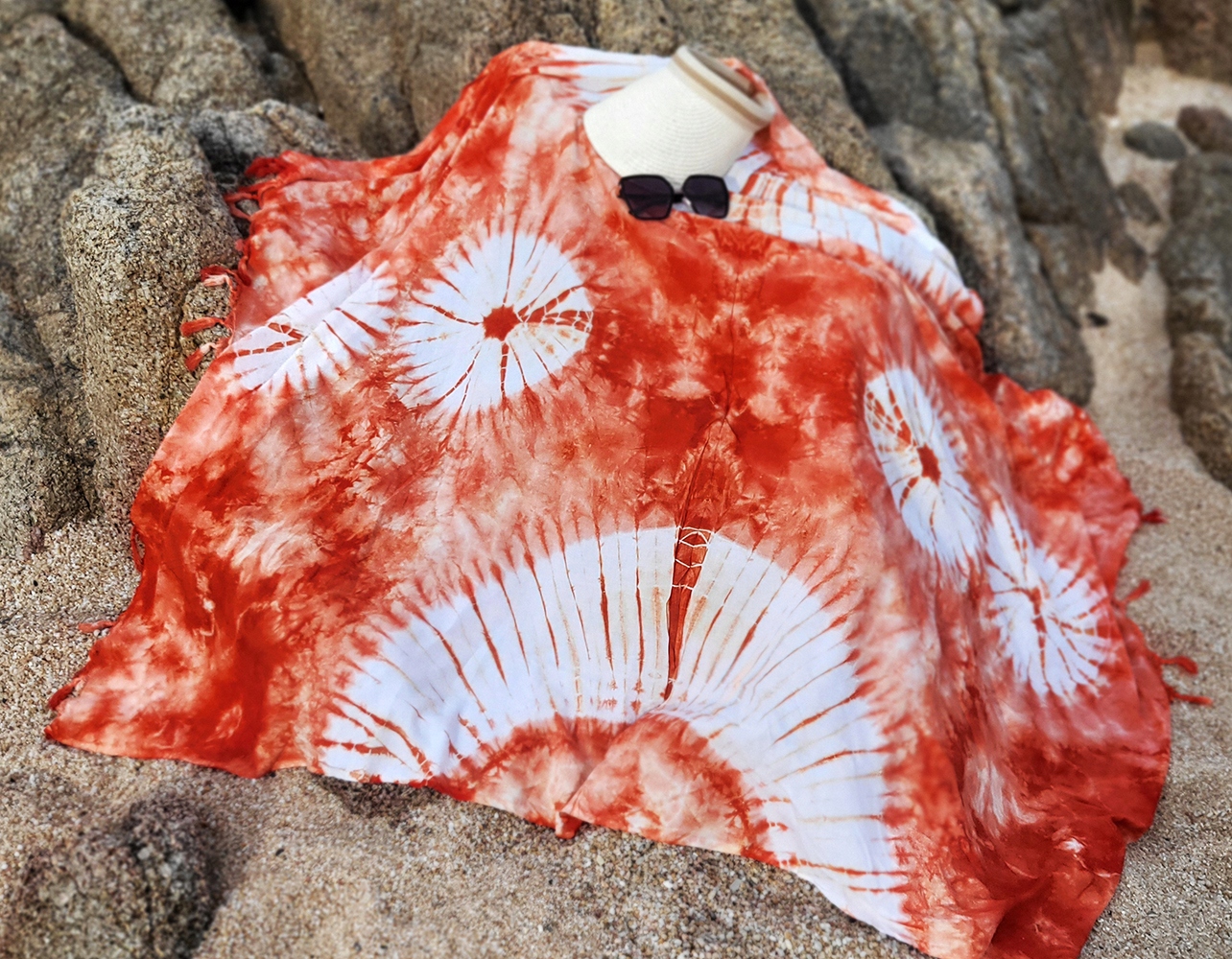 Šátek Pareo plážové oranžové tropické vzory S35/145, univerzální