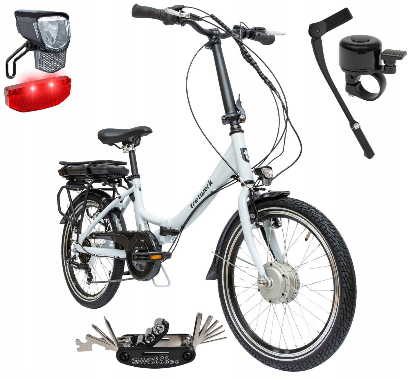 Rower Elektryczny Męski Damski Składany 20" Shimano Alu Składak 250 W Led