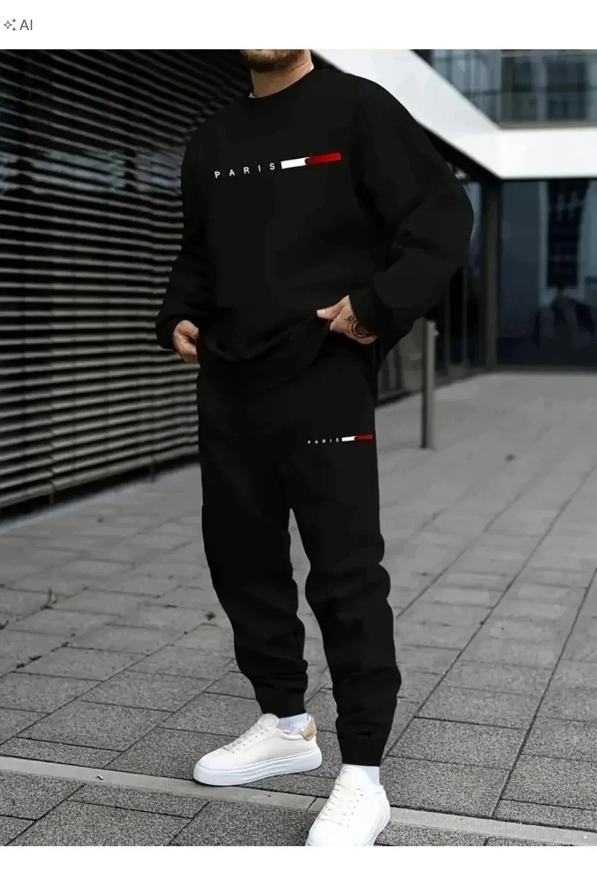 Černý Teplákovka Pánský Sportovní Set S Potiskem Paris 5XL 5IA