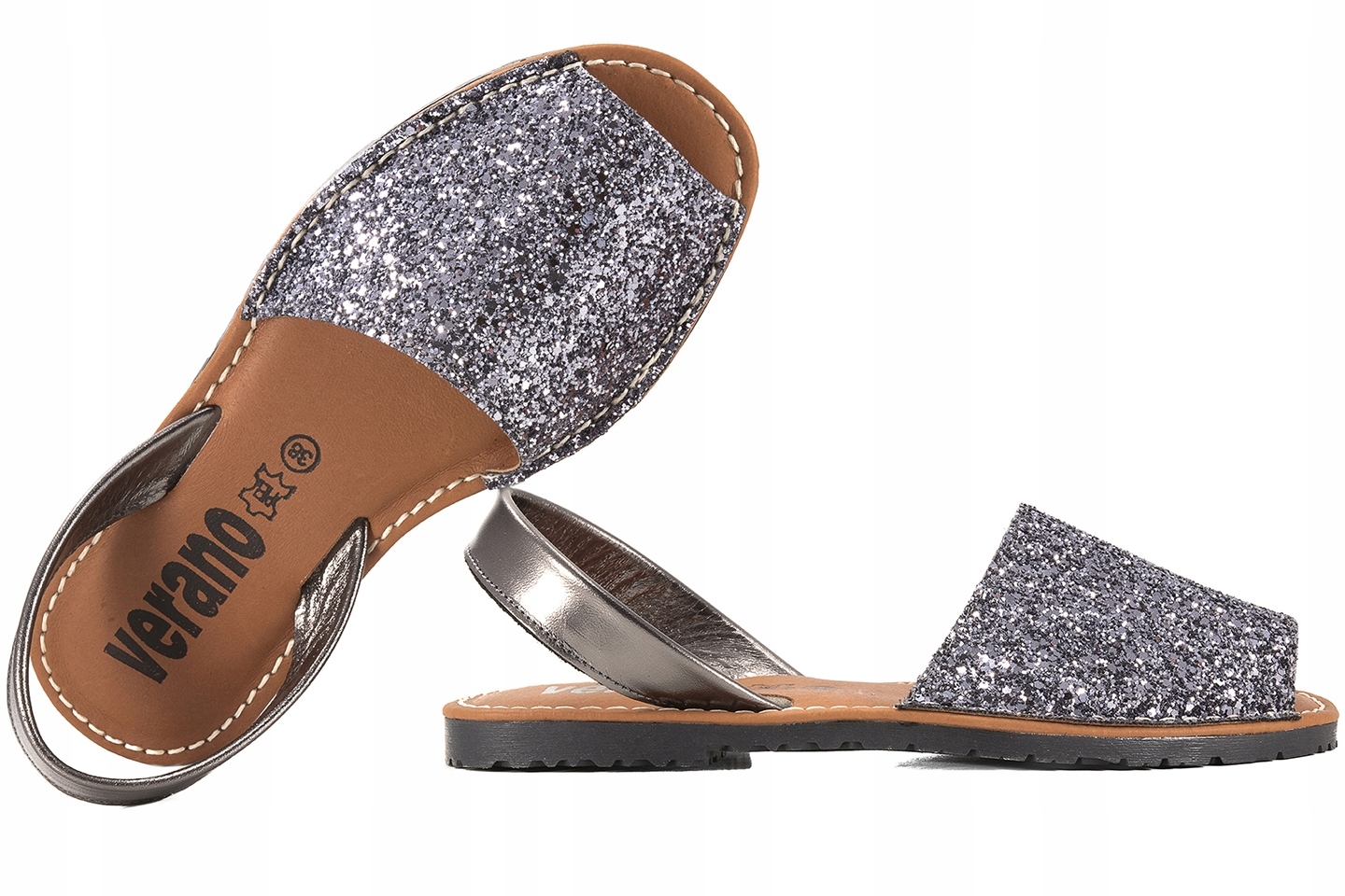 Verano 2275 Dámské Sandály Španělské Kůže/brokát grafitové Grafitové 38