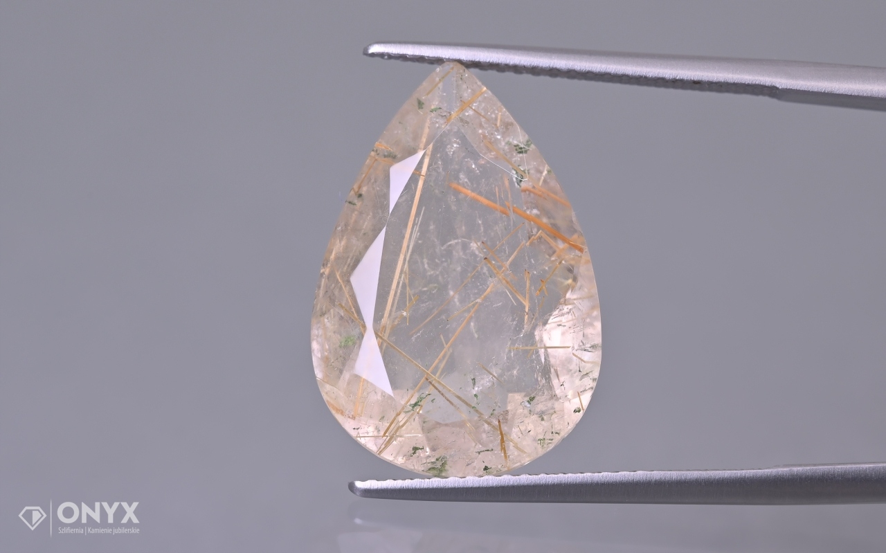 Křemen s rutilem fasetovaný slza 20,5x14 mm