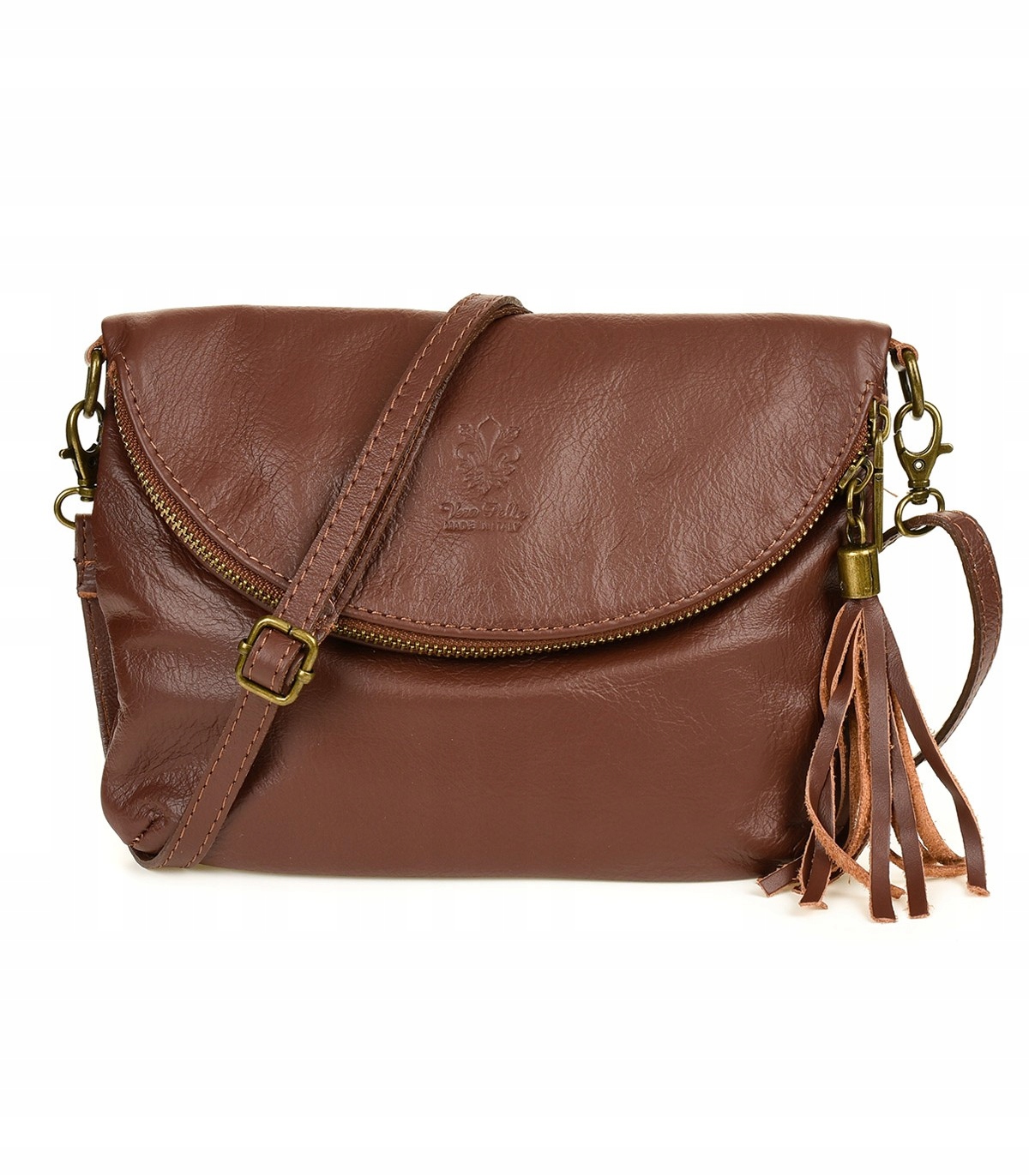 Dámská koňaková kabelka z přírodní kůže Kabelka Přes Rameno Klapka B75 Vera Pelle