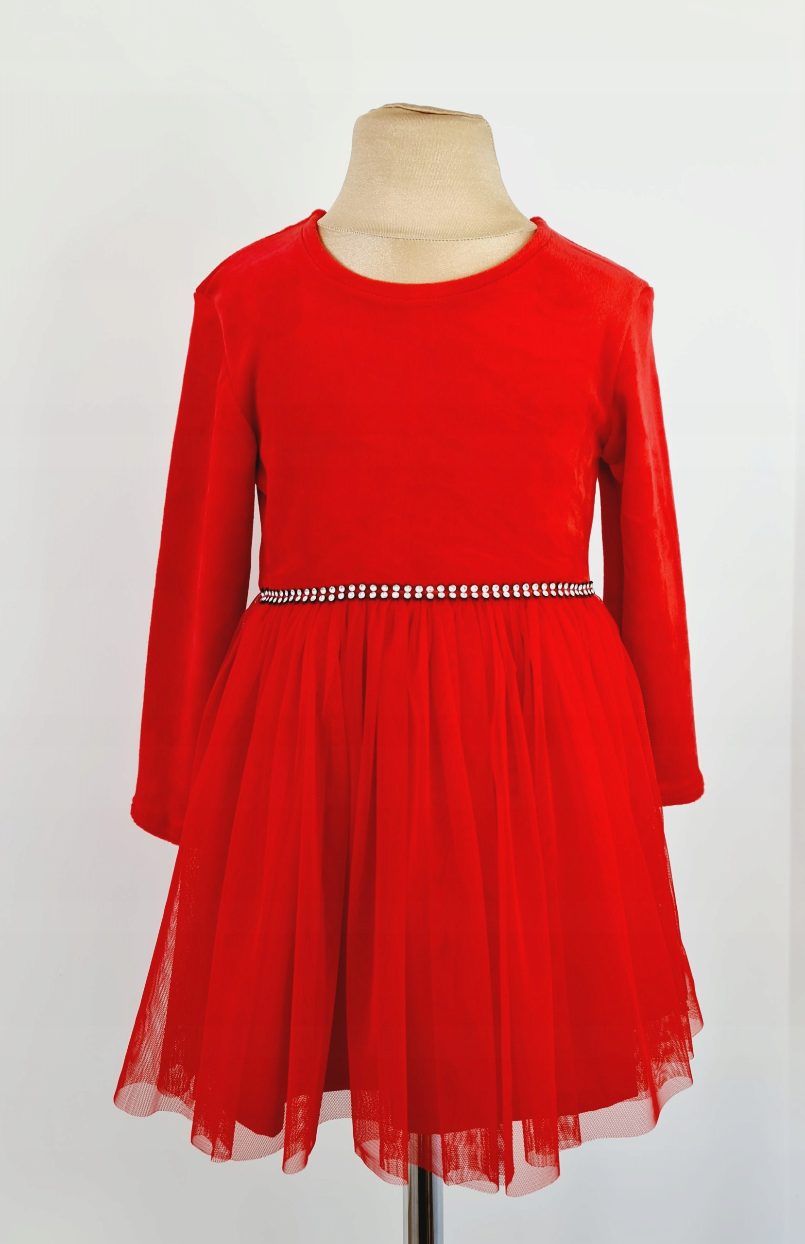 CZERWONA TIULOWA WELUR 104 sukienka wesele ŚWIĘTA Marka Madżi