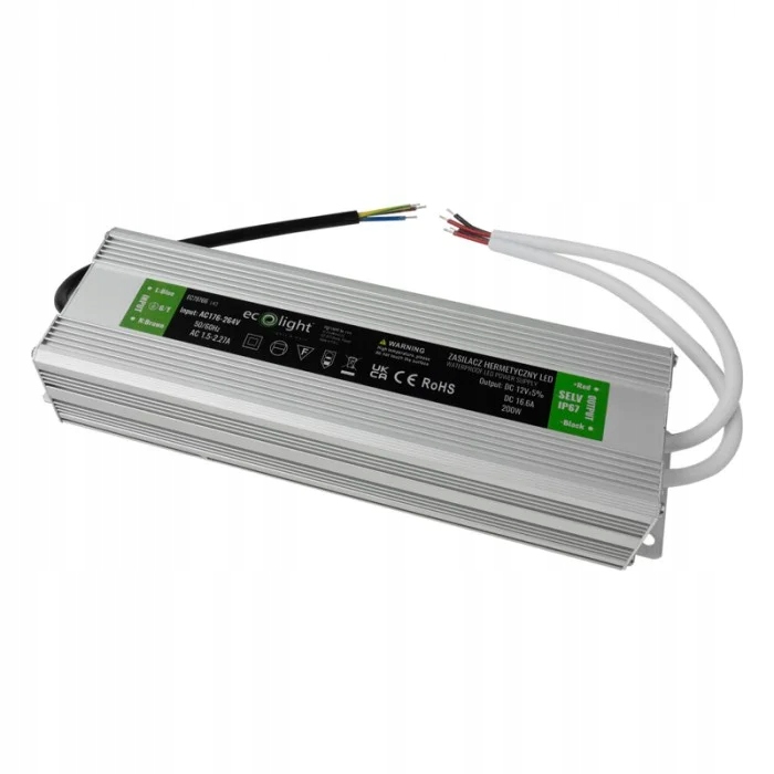 Led zdroj hermetický 200W 12V 16.6A 215x60x40 Ecolight EC79766