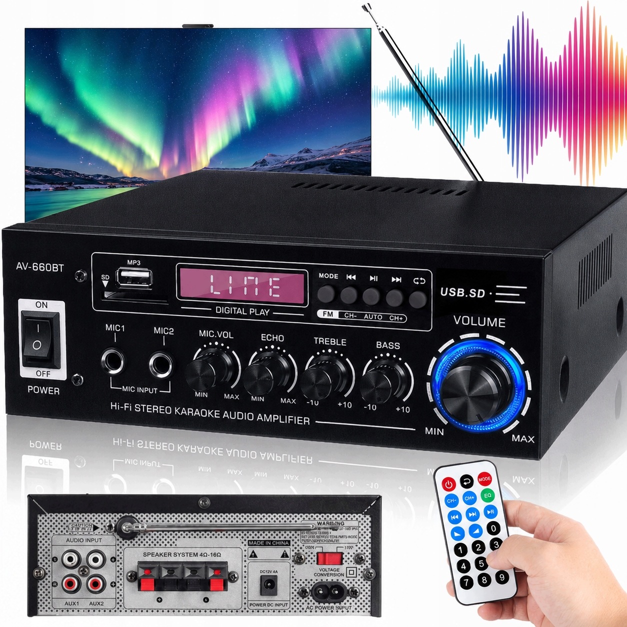 Receiver Zesilovač Hifi Stereo Bluetooth Rádio Digitální Zesilovač Výkonu