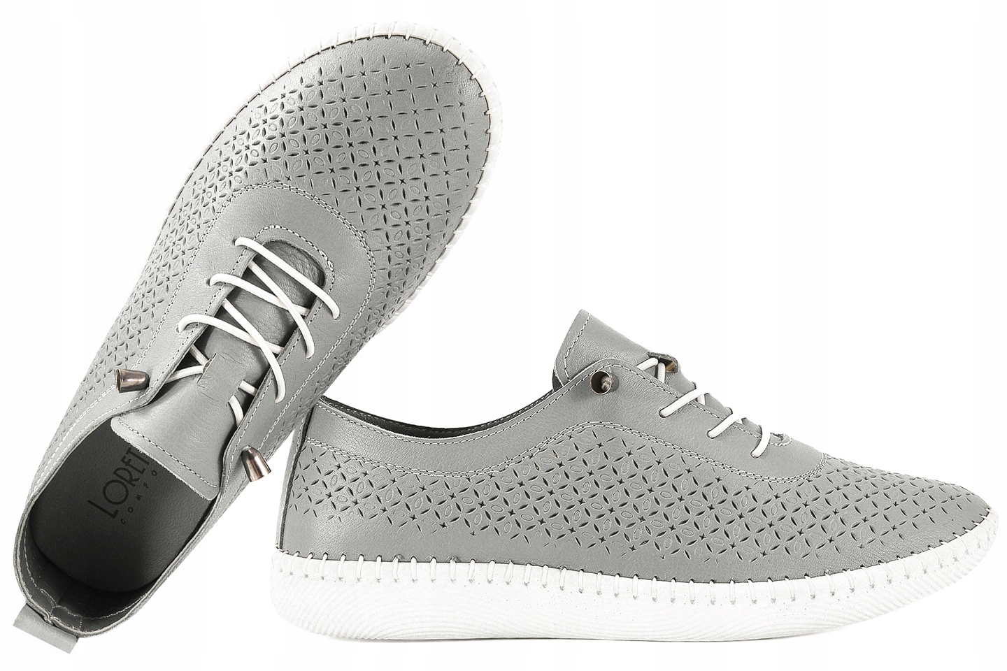 Loretta Vitale I-02 Dámské Polobotky Kožené Tenisky Ažurové Pu šedé 40