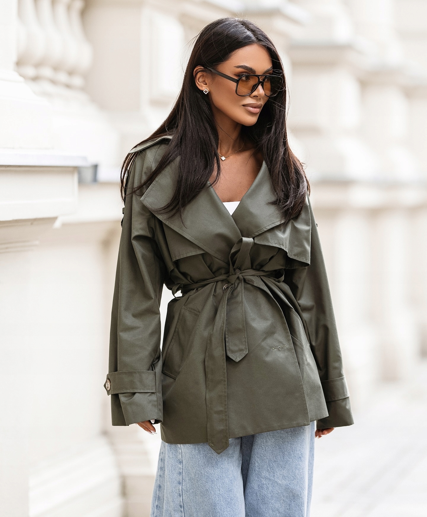 Trenčkot Dvouřadý Kabát Havana Khaki Me Gusta