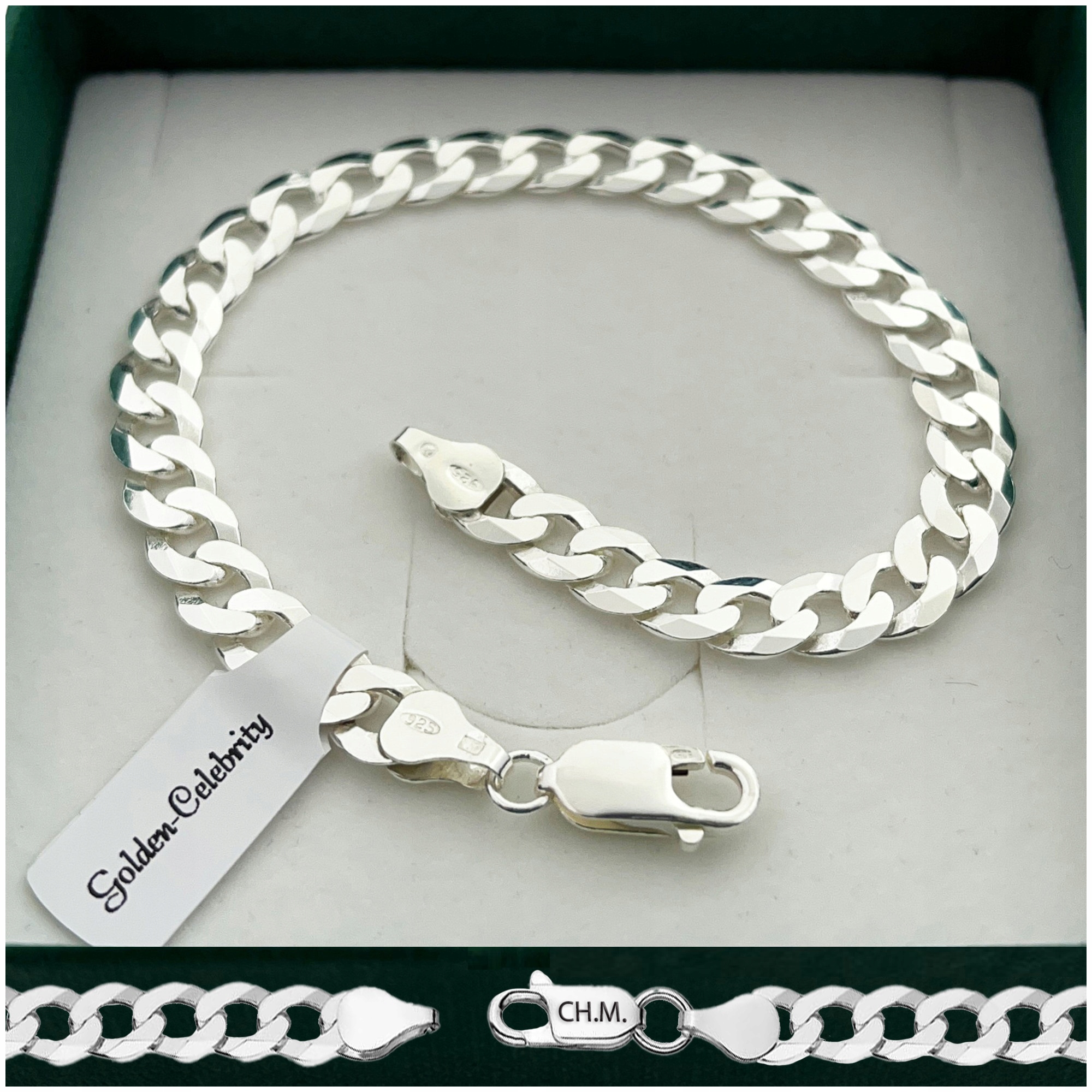 Stříbrný Pánský Diamantový Náramek 20 cm/6 mm Pancíř Stříbro 925 Gravírování