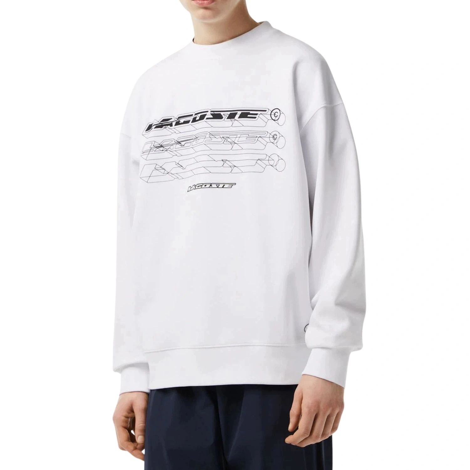 Pánská mikina Lacoste SH5540 klasická bílá tepláková s potiskem loose, velikost 3XL