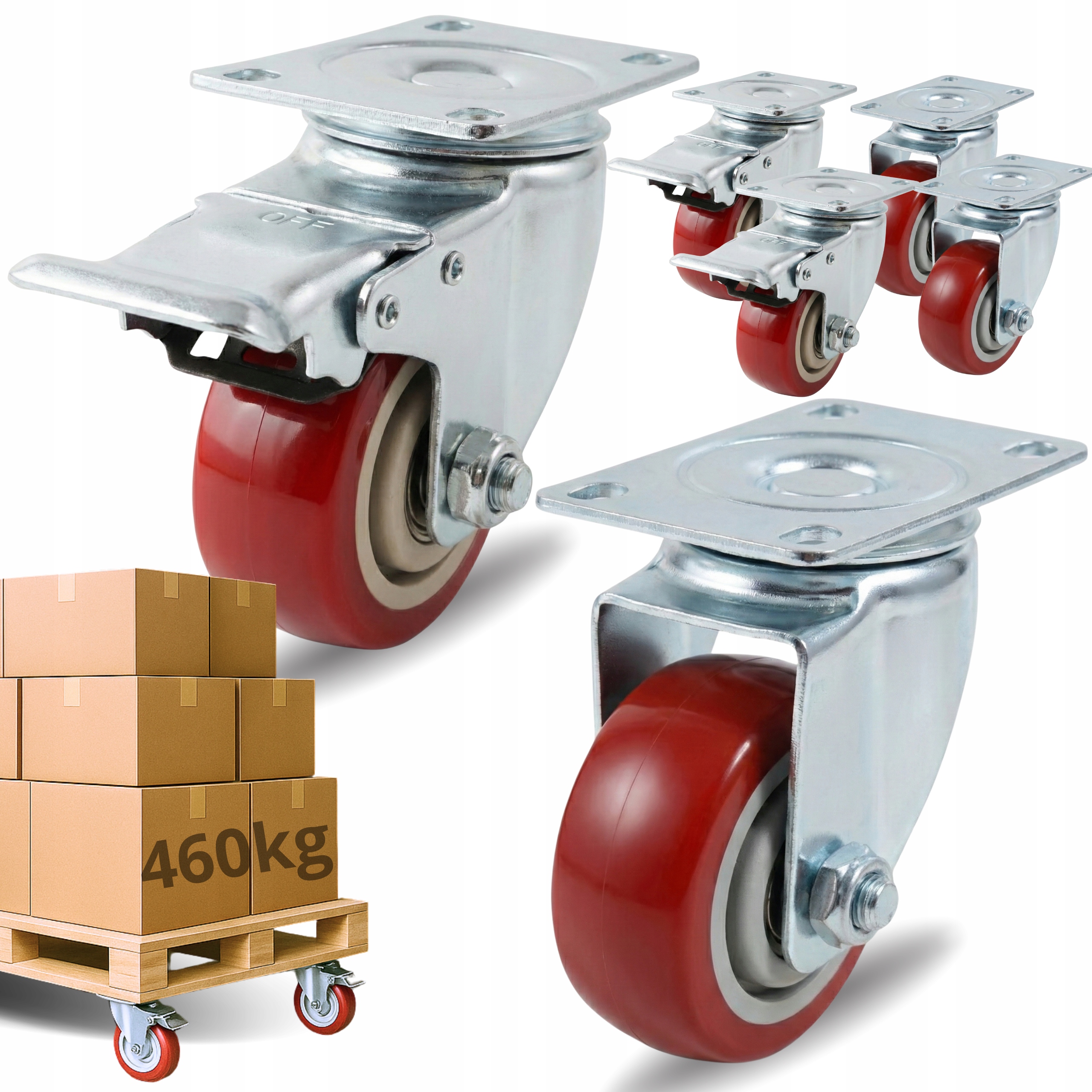 Kolečka 75 mm Otočná s Brzdou Set 4ks do 460 kg Průmyslový Polyuretan