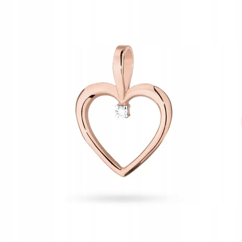 Zlatý přívěsek 585 srdce s diamantem růžové zlato módní vzor jako dárek 14k