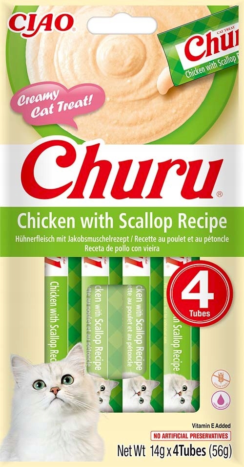 Levně Inaba Churu 4x14g Krémová pamlsek pro kočky s hřebenatkami