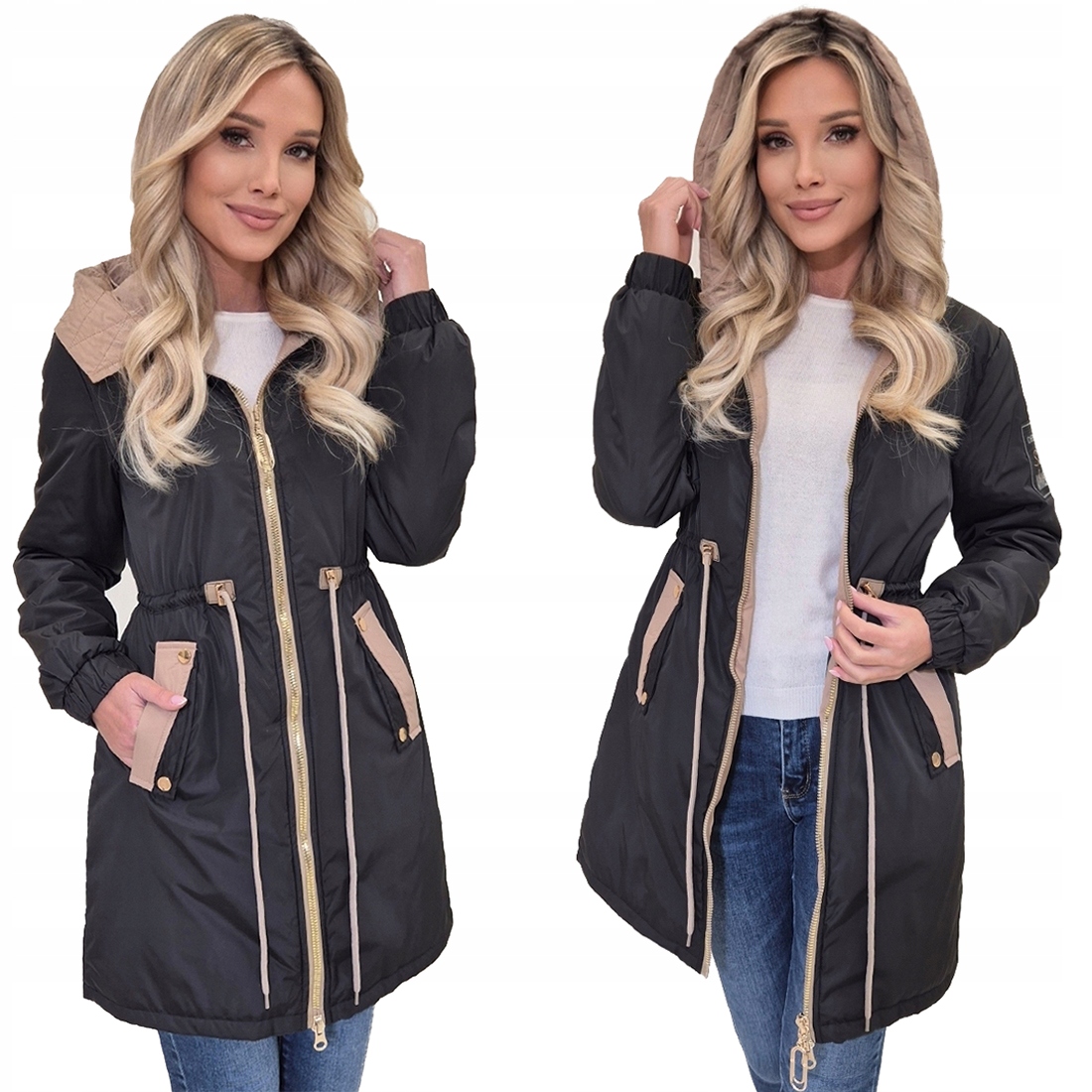 Dámská Stahovací Bunda V Pase Jarní Přechodová S Kapucí Parka XXL