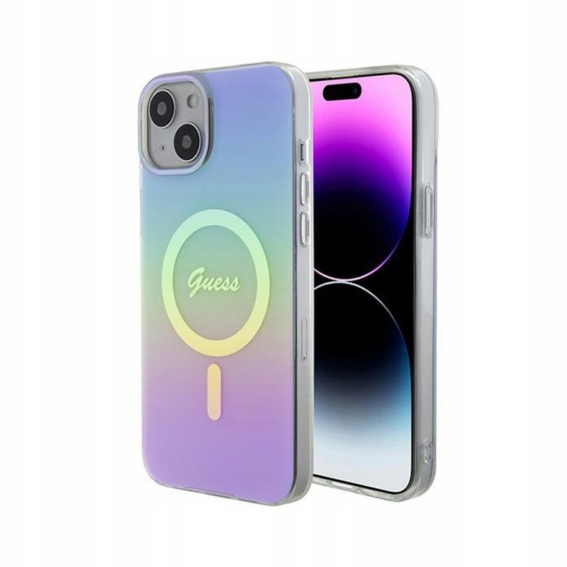 Guess IML Iridescent MagSafe – Pouzdro pro iPhone 15 Plus (fialové)
