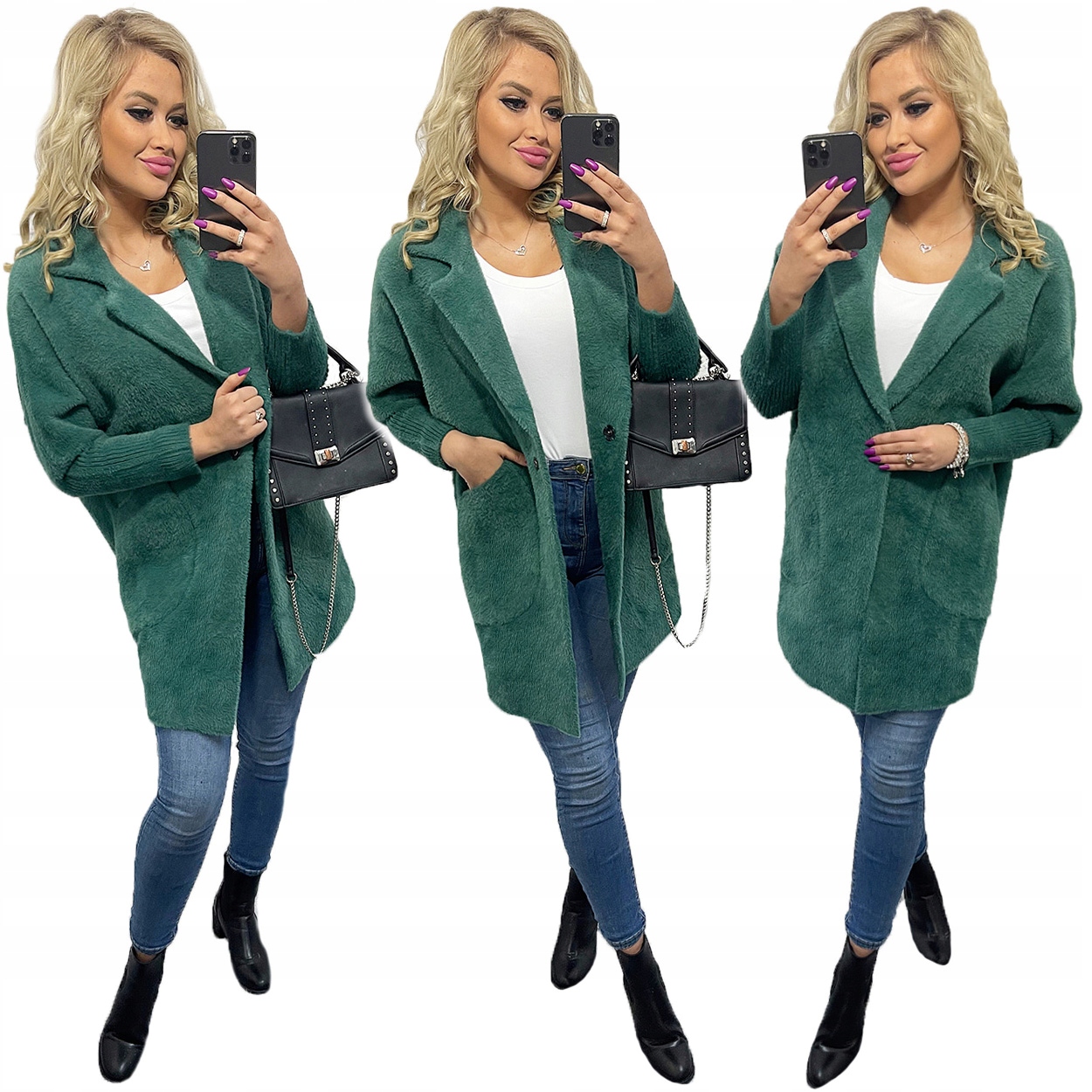 Kabát Alpaki Vlna Módní Barvy oversize Zhasnutý Zelený