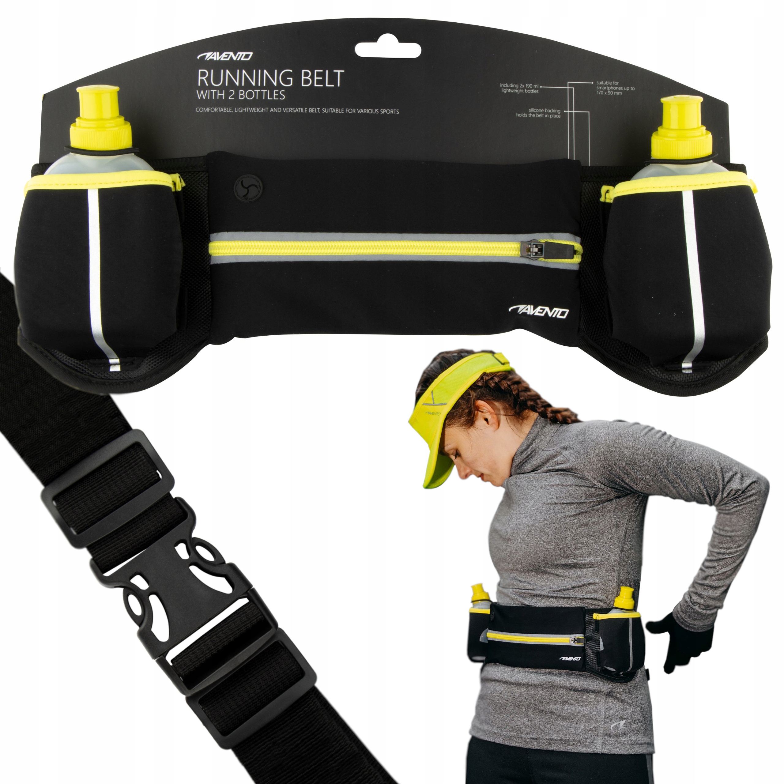 Pas biegowy nerka do biegania z bidonami saszetka biodrowa Avento 2x190ml