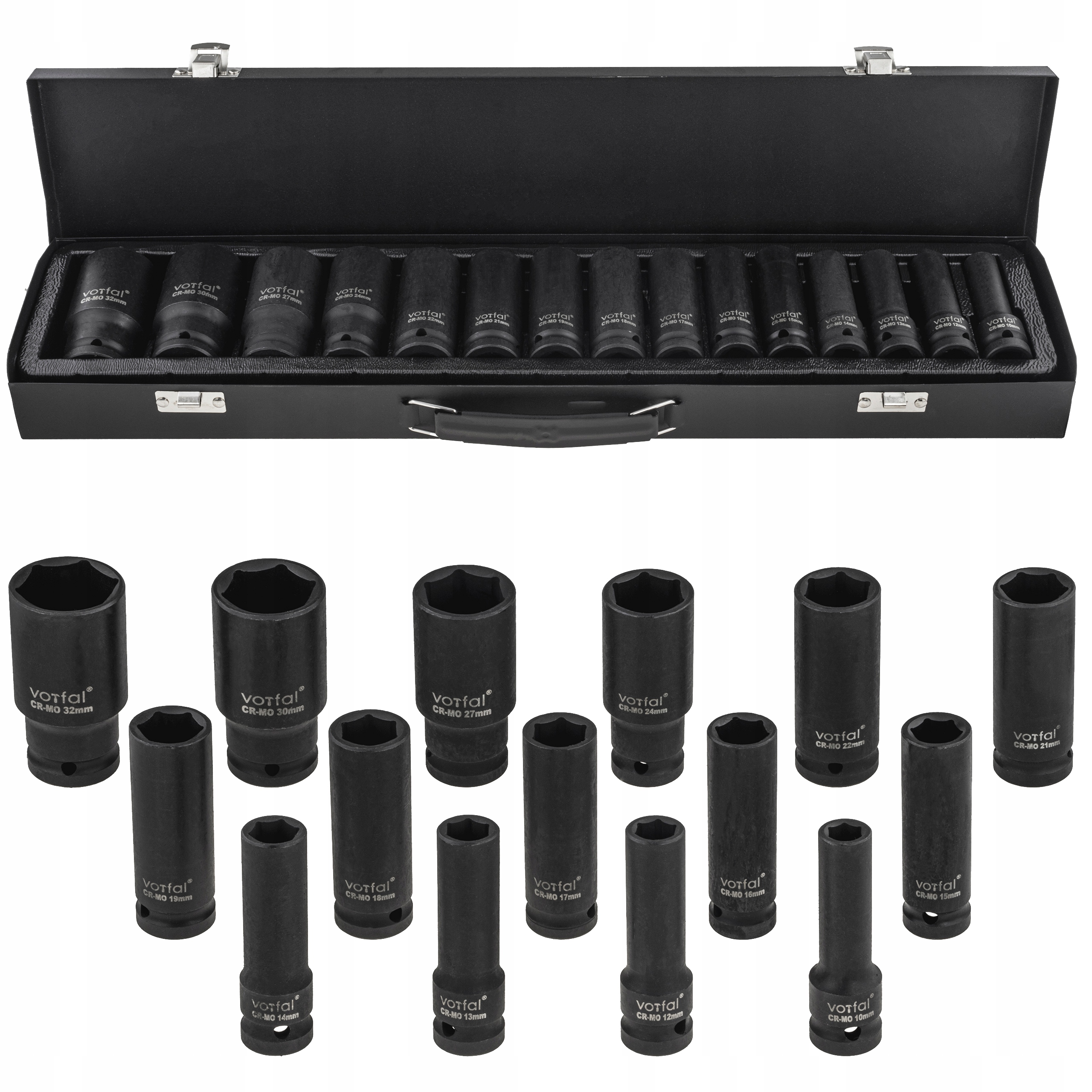 Nasadki Udarowe Klucze Nasadowe 10-32 MM 1/2 Długa 78 MM Cr-mo 6-KĄT 15 El.