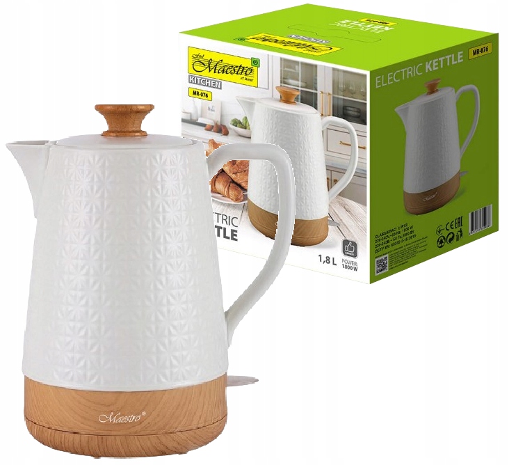 Czajnik ceramiczny elektryczny Maestro MR076 biel i drewno 1,8 l 1800 W