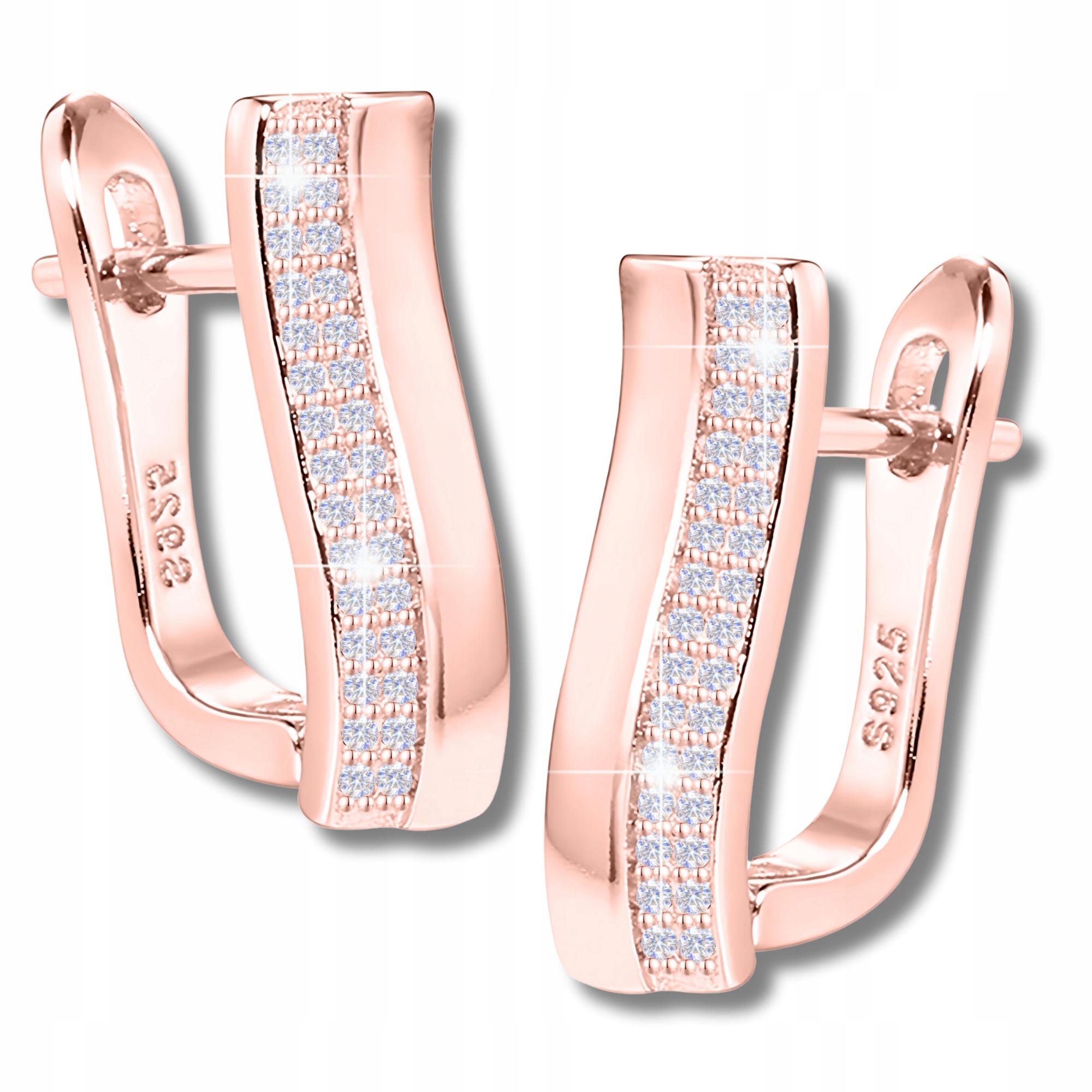 Růžové Náušnice 925 Anglické zapínání Pozlacené 750 Klipy se zirkony