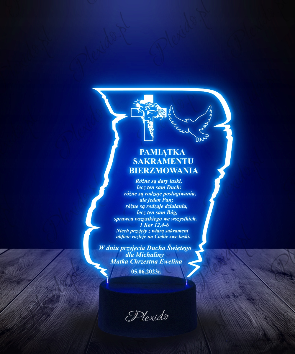 Lampka Nocna 3D LED Pamiątka na Bierzmowanie Marka Plexido
