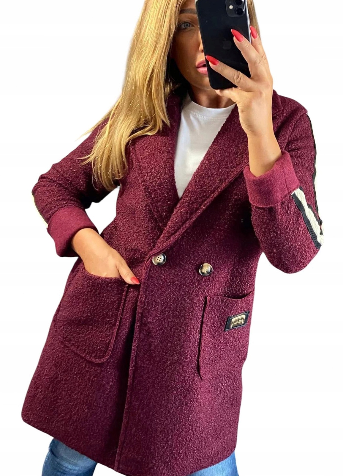 P87 Plášť Bukla Na Knoflíky Vínový vel. 44 (2XL)