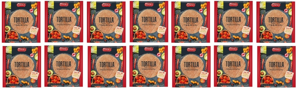 Levně 14 x 240 g Sandra Pšeničná rajčatová tortilla 25 cm 4ks Půlka Kartonu