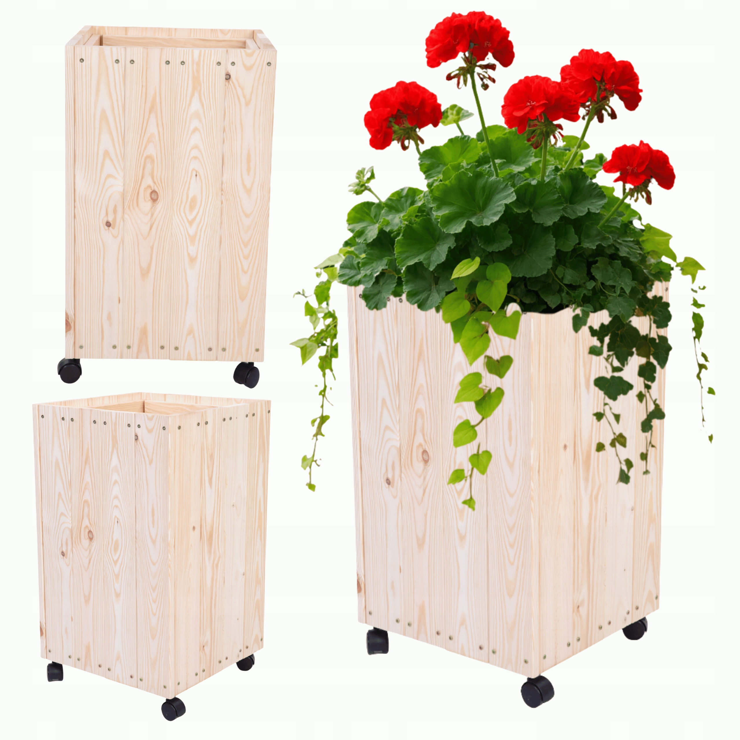 Drevený kvetináč na balkón s kolieskami mobilný na záhradnú terasu 86x37x37