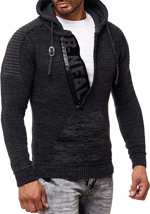 Pánský rozepínací svetr Silný a teplý na zip s kapucí Klokanka XXL