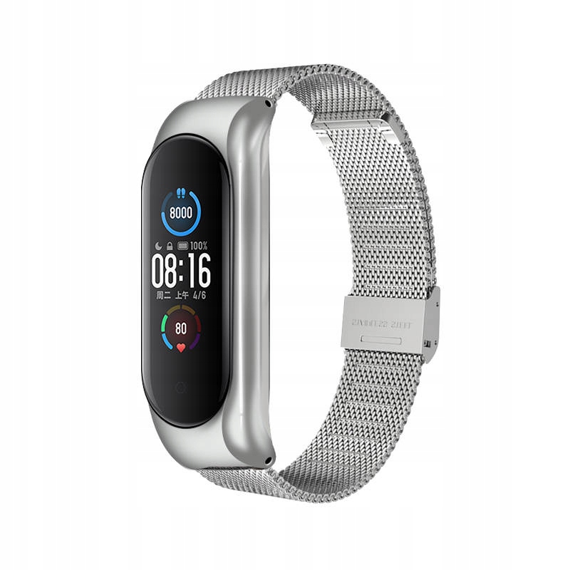 OPASKA PASEK BRANSOLETA DO XIAOMI MI BAND 5/6 NA ZAPINKĘ SREBRNA KOLORY