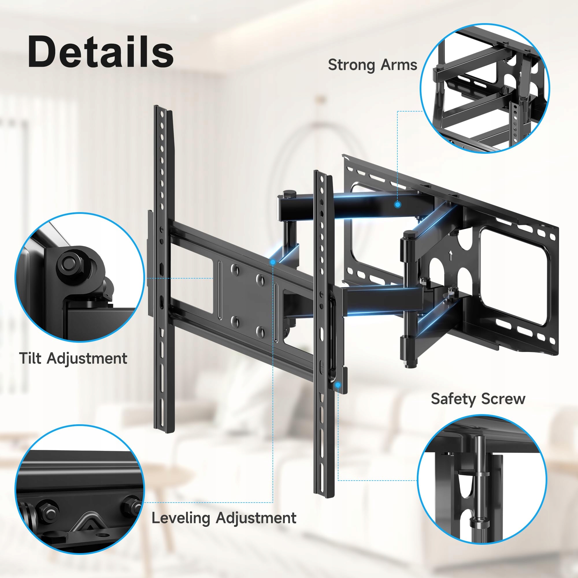 XINLEI Uchwyt TV Do 26-70 Cali Obrotowy I Pochylny Do 45KG VESA 400x400 — miniatura 6