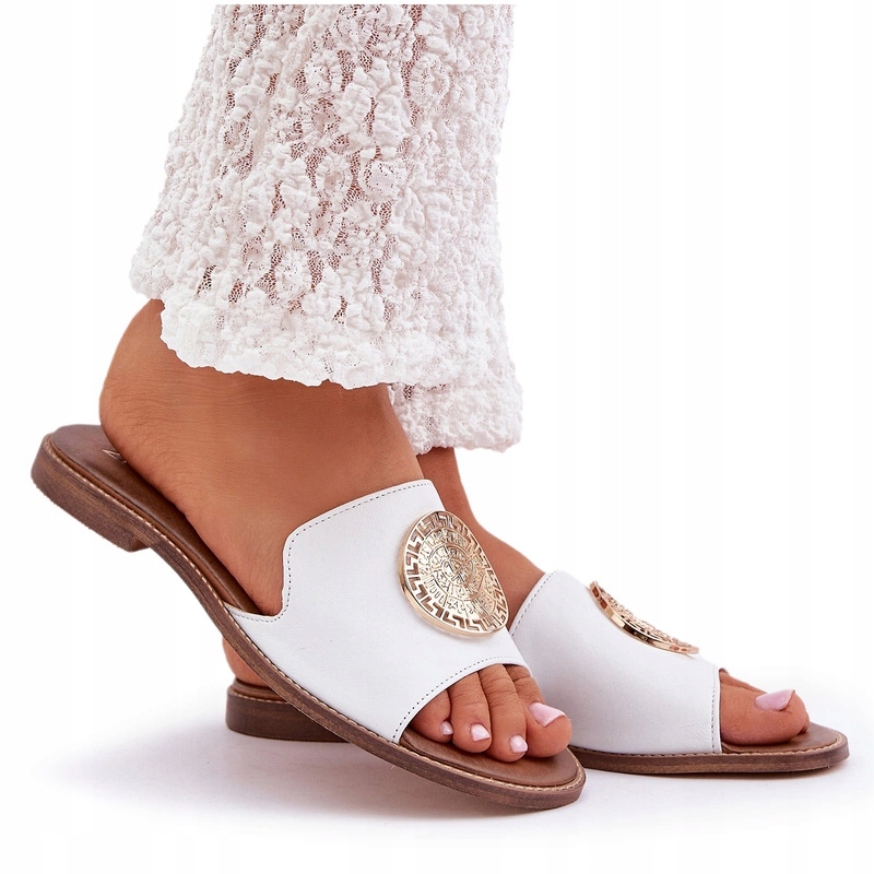 Nazouváky Z Přírodní Kůže Plochý Podpatek Zazoo 3047/O Bílé 39