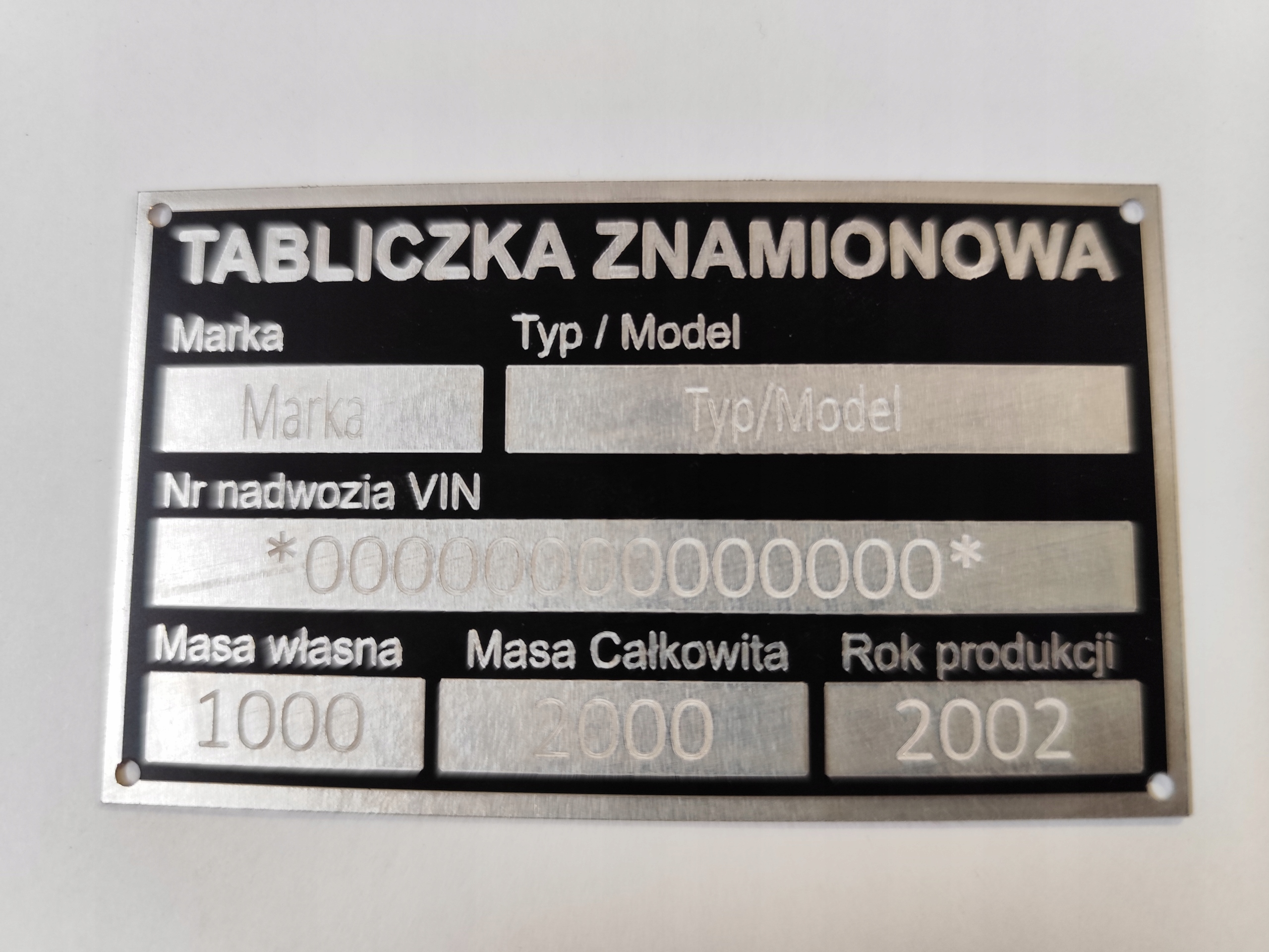 Tabliczka Znamionowa Uniwersalna Zastępcza Wypełniona Grawer.