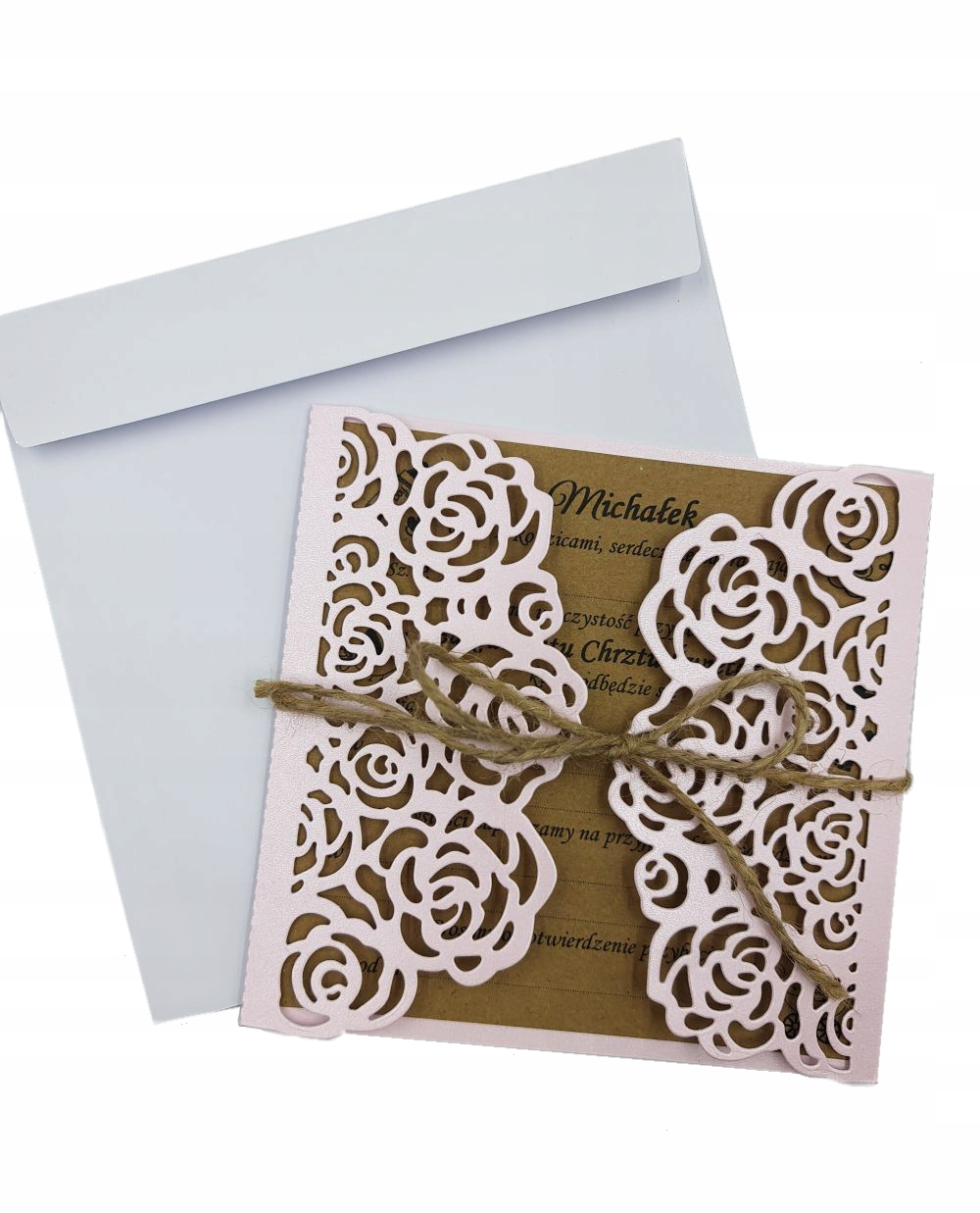 ZAPROSZENIA CHRZEST CHRZCINY AŻUROWE AŻUR EKO RÓŻ