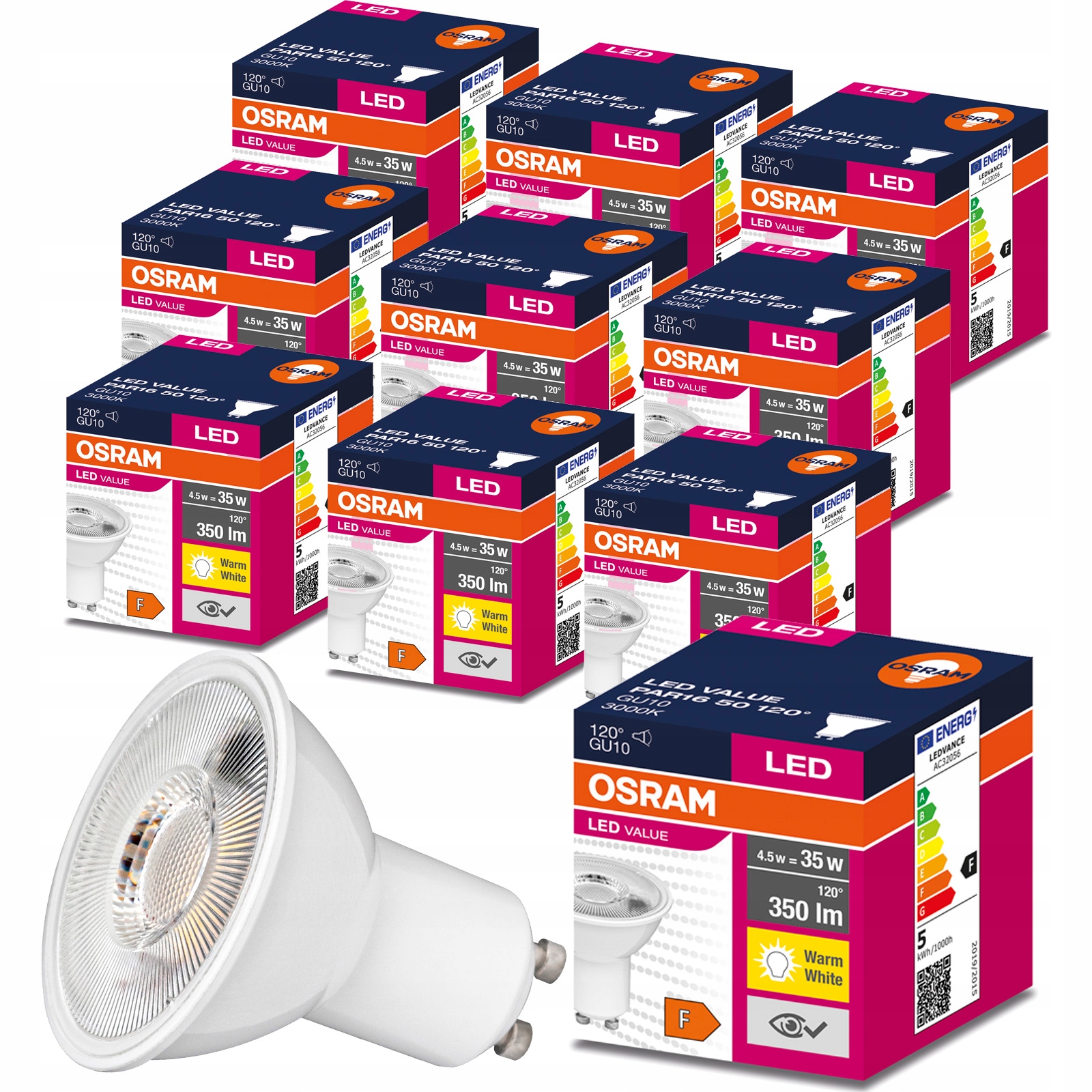 

10x Żarówka Led GU10 4,5W 35W 350lm 3000K Osram