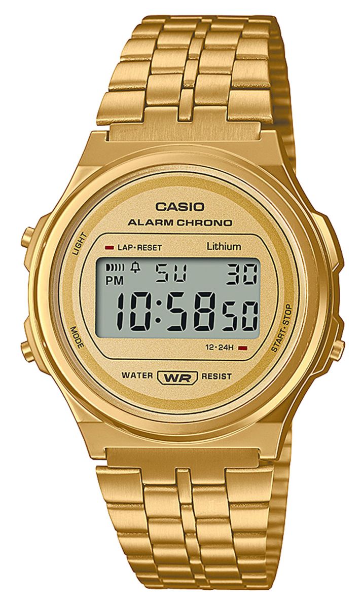 80. Let hodinky Casio Vintage A171WEG zlaté Gwar.3+3L Zibi +gravírování