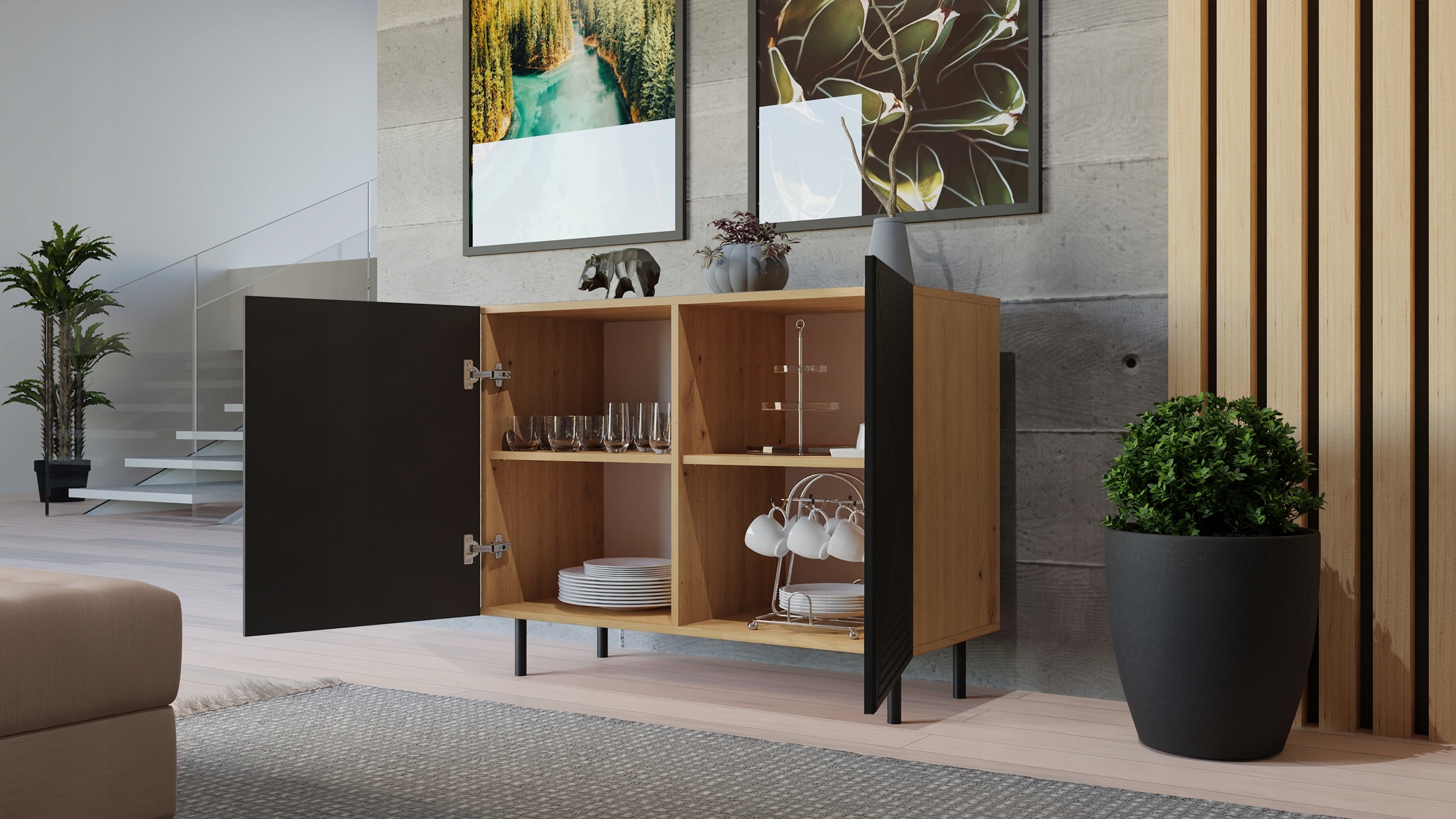 Komoda Czarna Lamele 100 Wąska Waga produktu z opakowaniem jednostkowym 34 kg