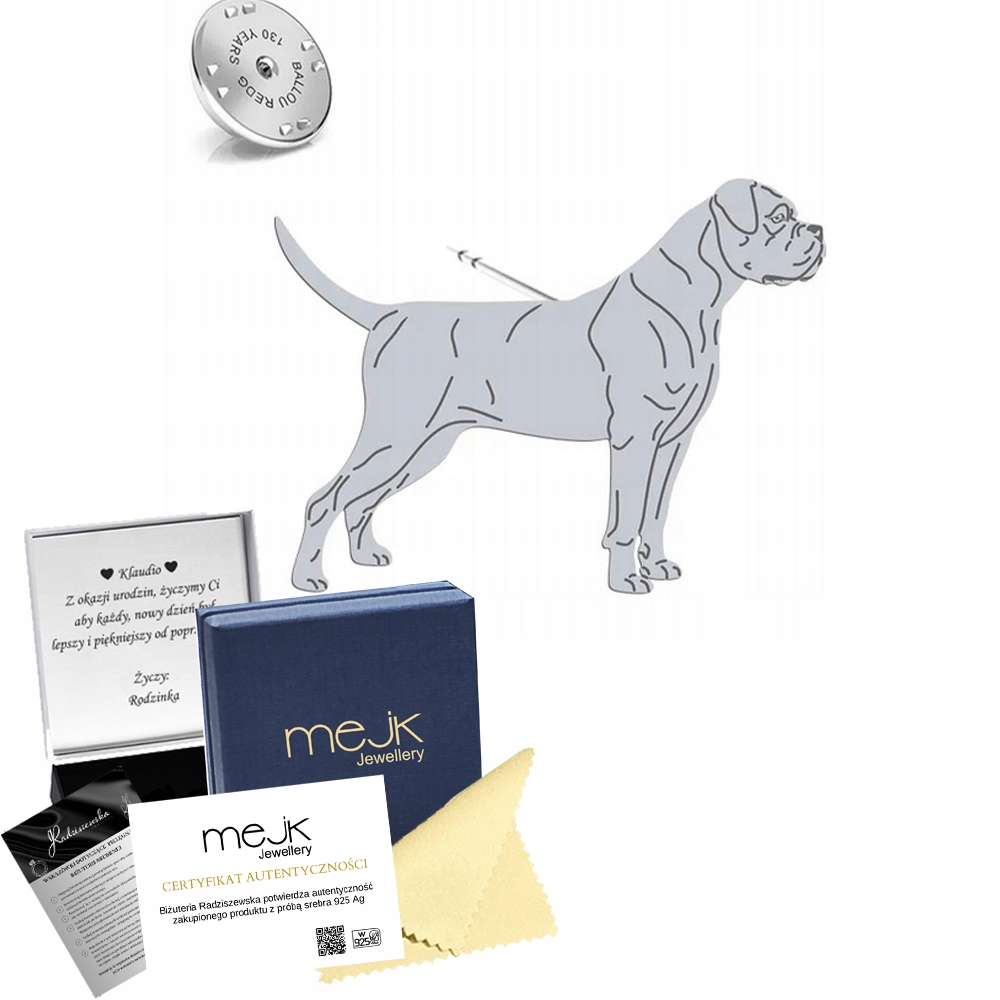 Odznak Stříbrná se psem Cane Corso 925 Šperky Žena Věnování Bonus