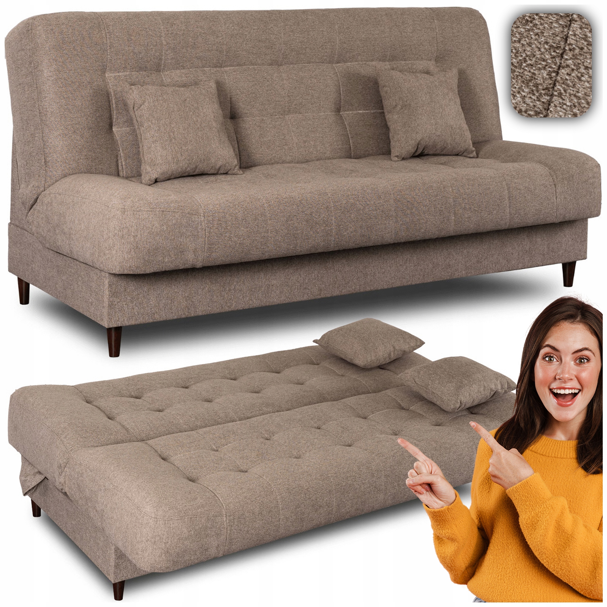 Wersalka Rozkładana Sofa Kanapa Z Funkcją Spania Dwuosobowa Beżowa Nepal