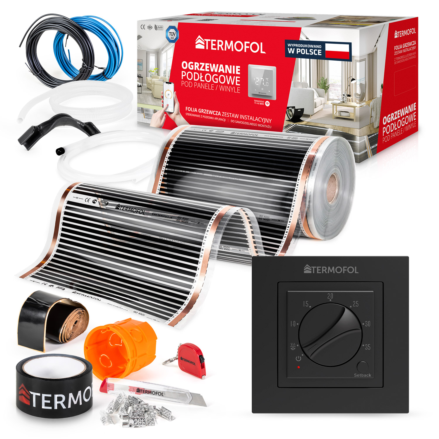 vykurovacia fólia sada šírka 50 cm, výkon 80 W 28 m² +TF-H3 Black